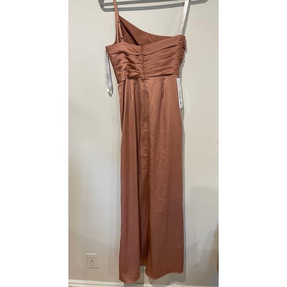 NWT Azazie Eren Stretch Satin One Shoulder Maxi Mermaid Dress Bronzer Women's A2 - Picture 7 of 7